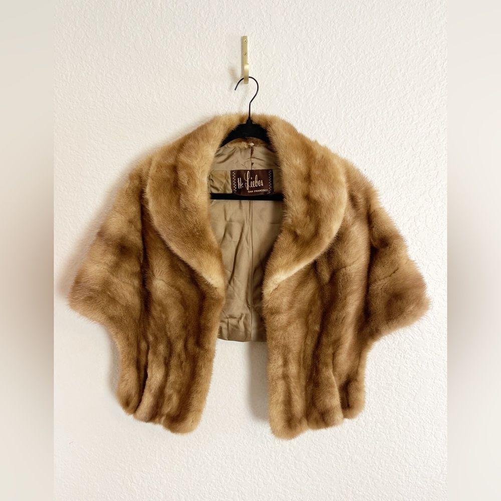 Vintage Brown mink Fur stole with collar cape shawl Jacket H. Liebes one size